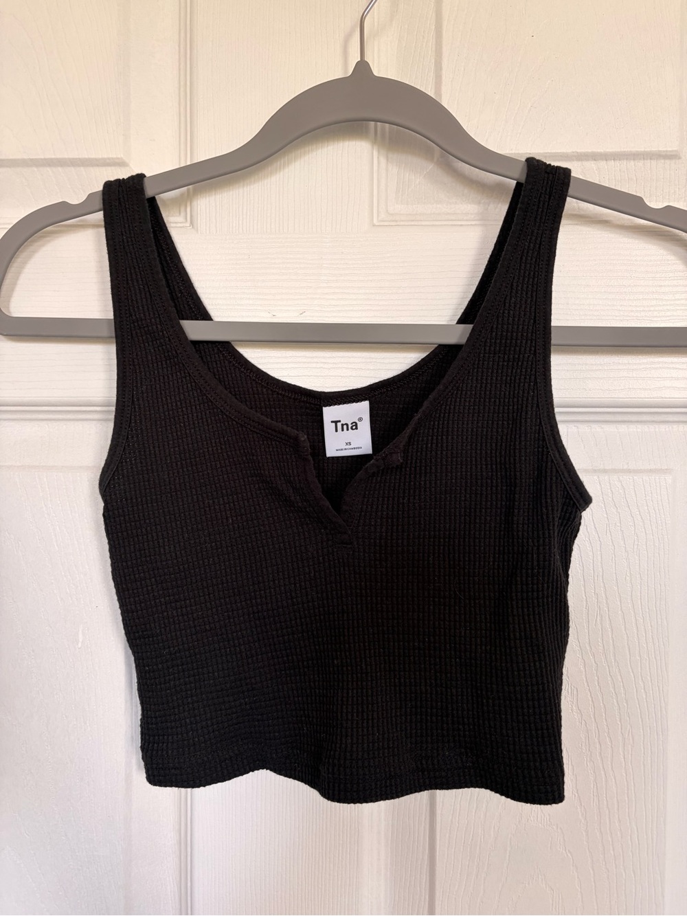 TNA waffle crop top black